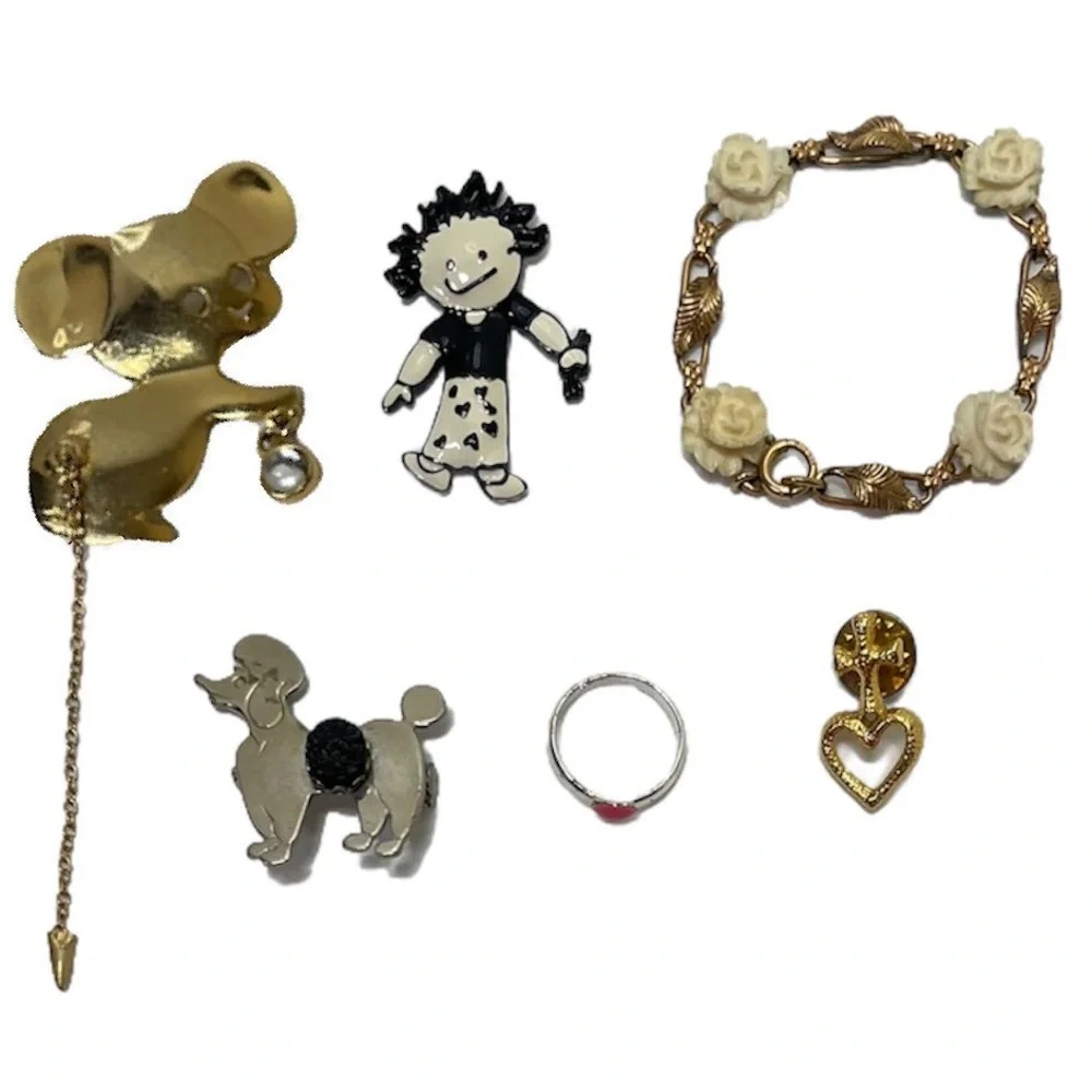 Vintage Jewelry Bundle Lot Set Antique Children’s Whimsical Dog Poodle Mouse